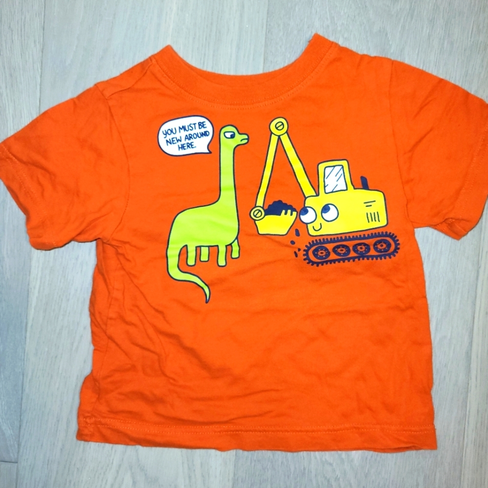 Children's place orange t-shirt Dinosaur & excavator print size 2T